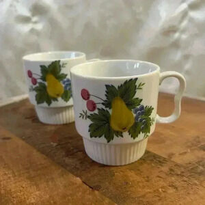 Vintage Floral  and Fruit Mugs - Japan - Set of 2